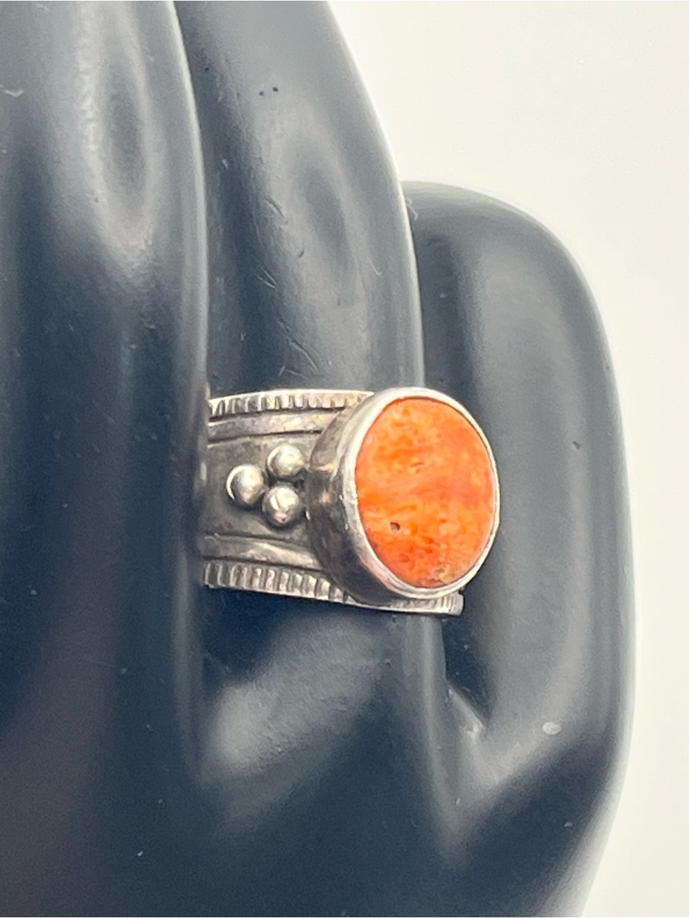 Native American Cortiz corn stalk sterling silver orange cabochon ring size 7.5 - Picture 4 of 15